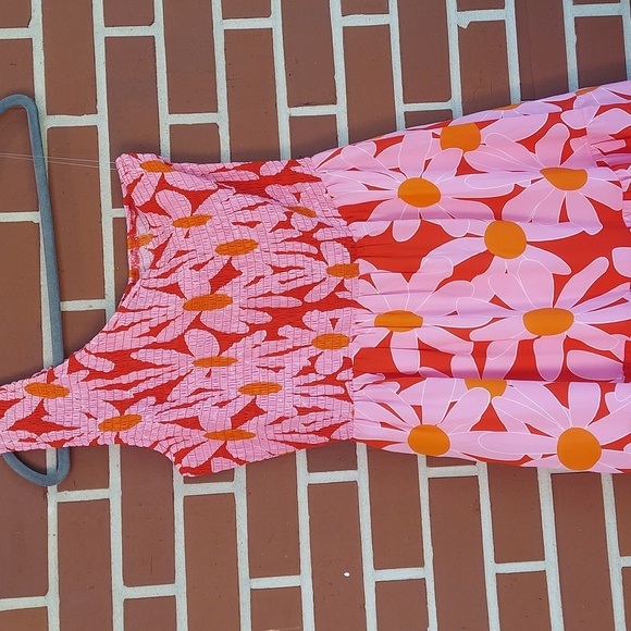 BTFBM floral smocked tiered maxi Dress One Shoulder Sz M Beach Cruise Easter - Picture 6 of 6